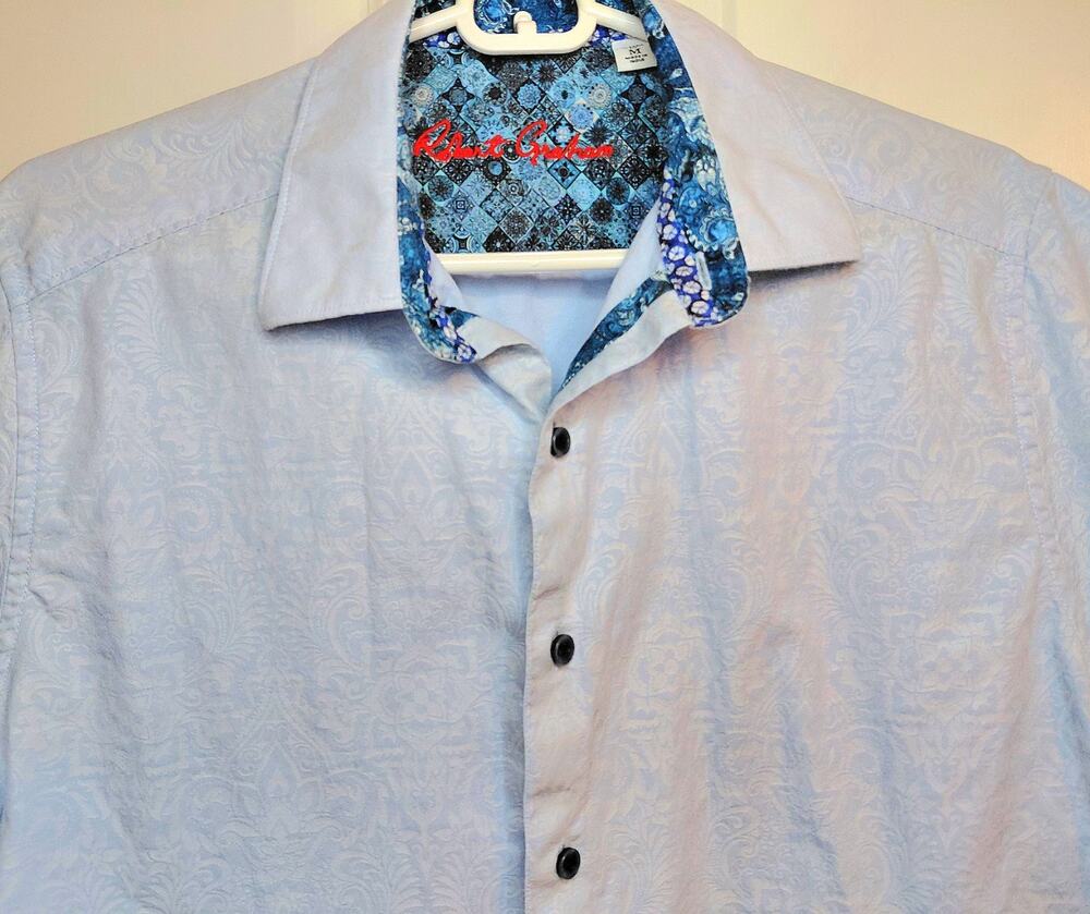 Robert Graham Men’s Medium Light Blue Paisley Jacquard Button Up Shirt Contrast